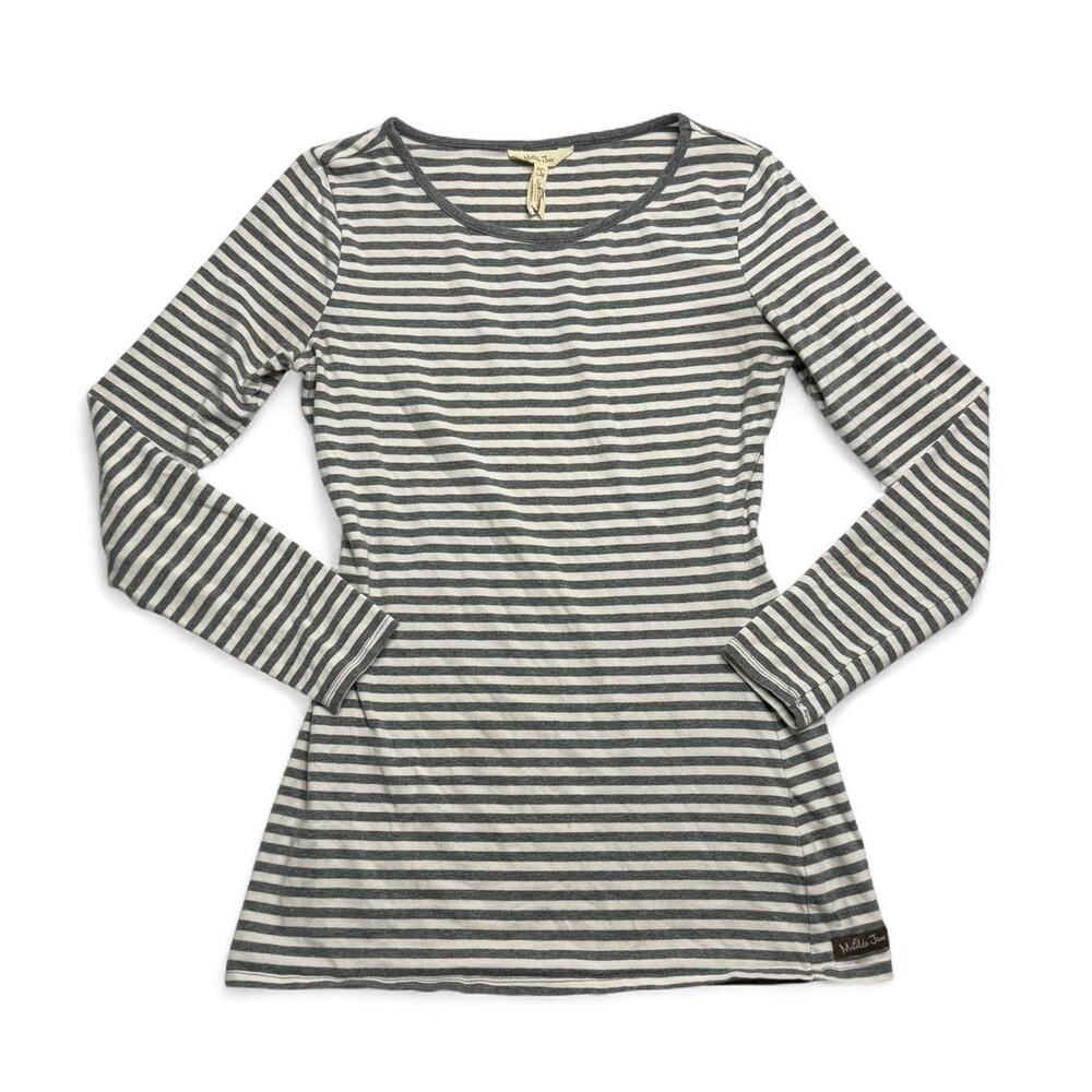 Matilda Jane white gray horizontal striped long sleeve top size small 95% cotton